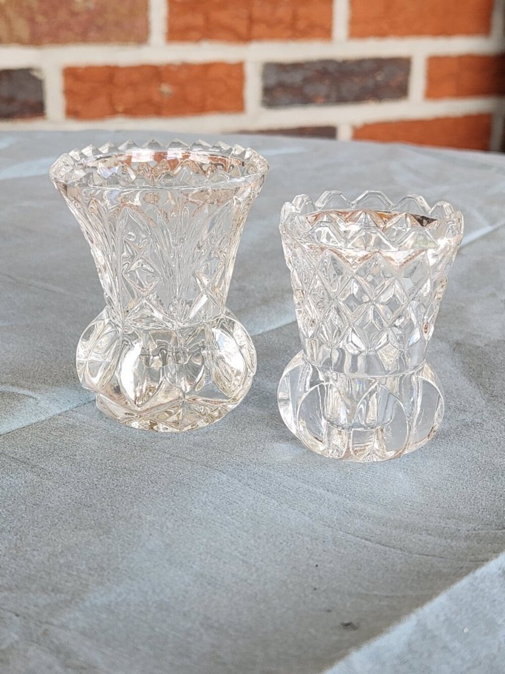 Vintage Pair of Cut Glass Bud Vases